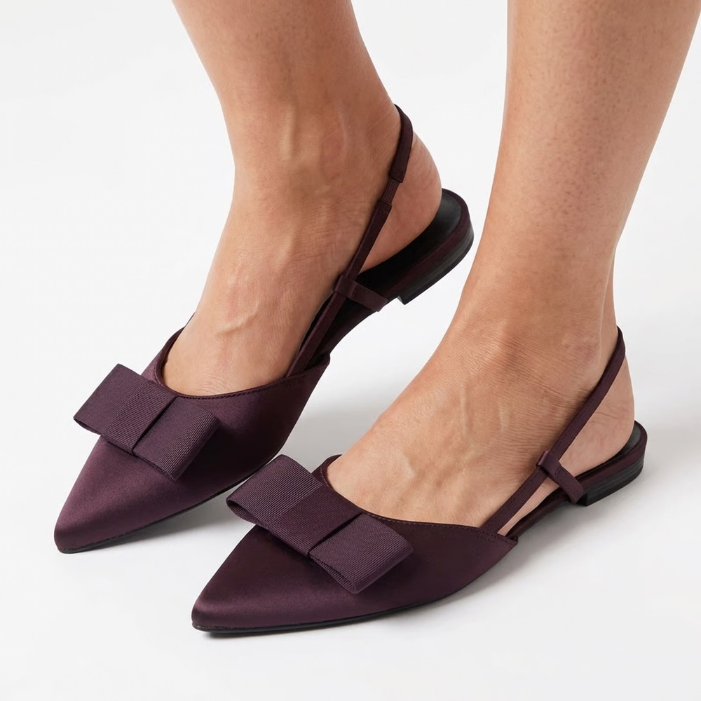 Old Navy Womens Burgundy Satin Pointed Toe Bow Slingback Flats Size 8.5